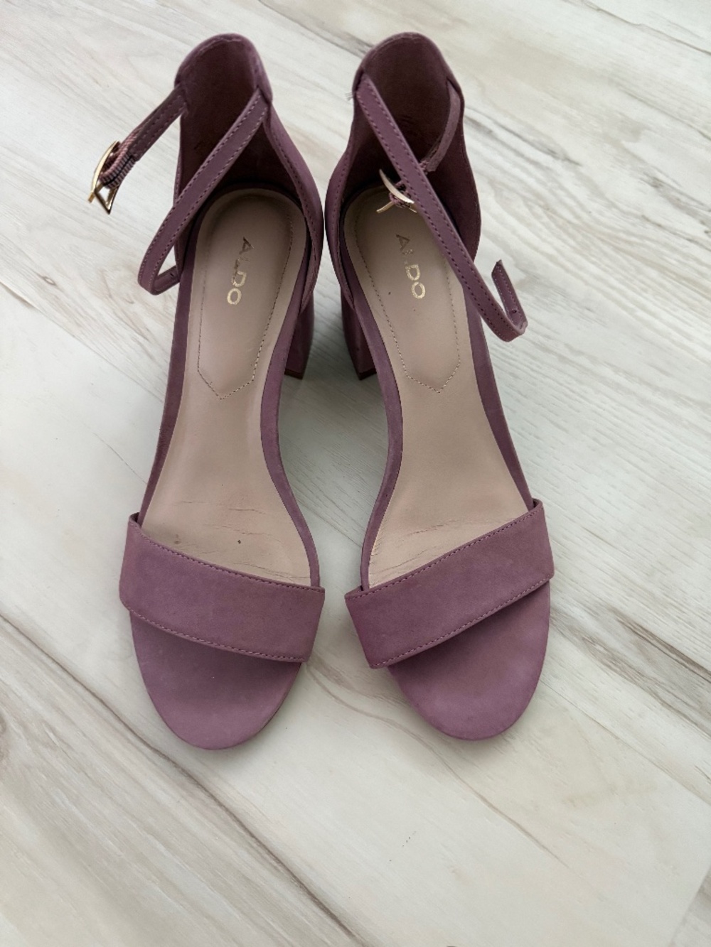 Aldo Mauve Pink Ankle Strap Block Heel